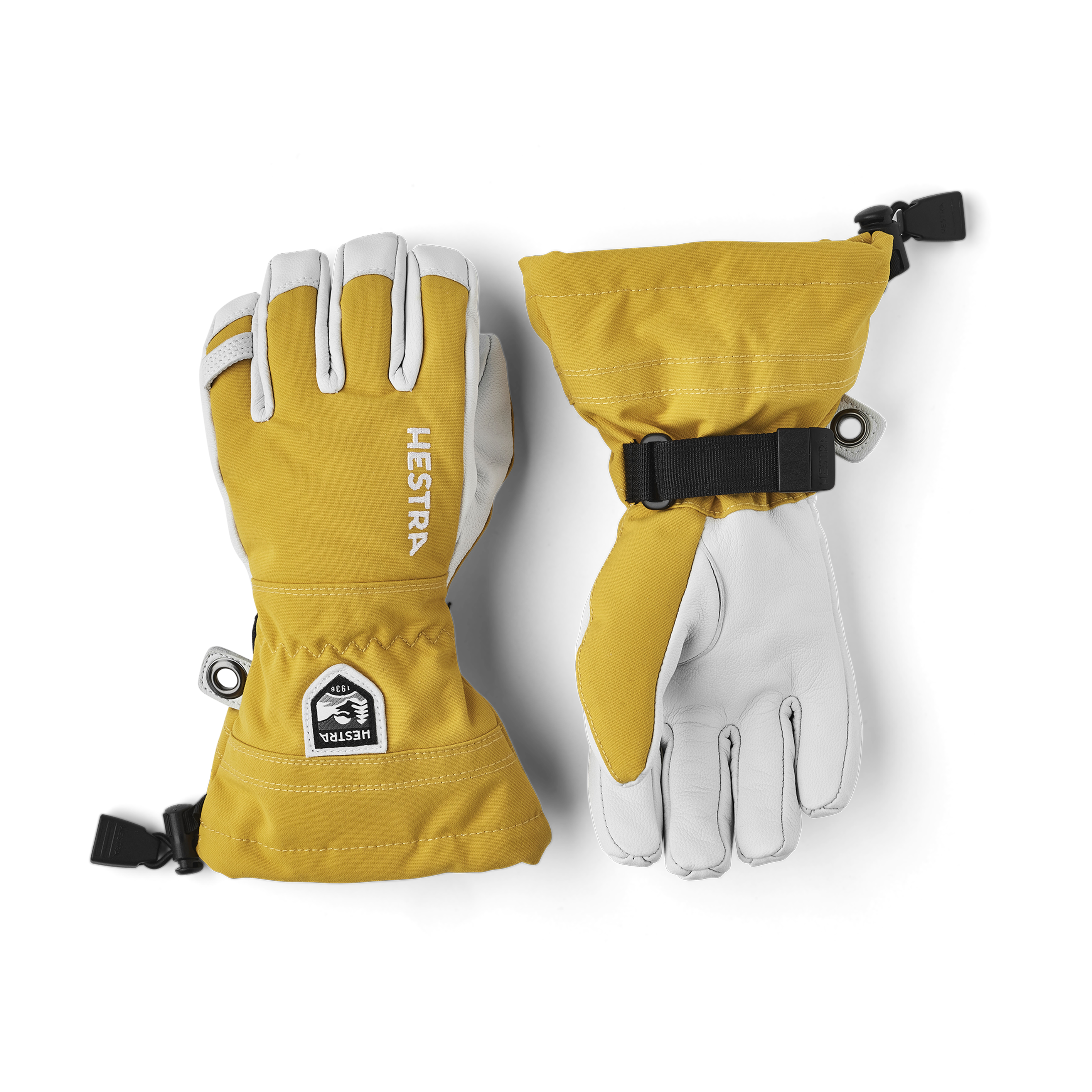 Yellow ski glove with white goat leather palm