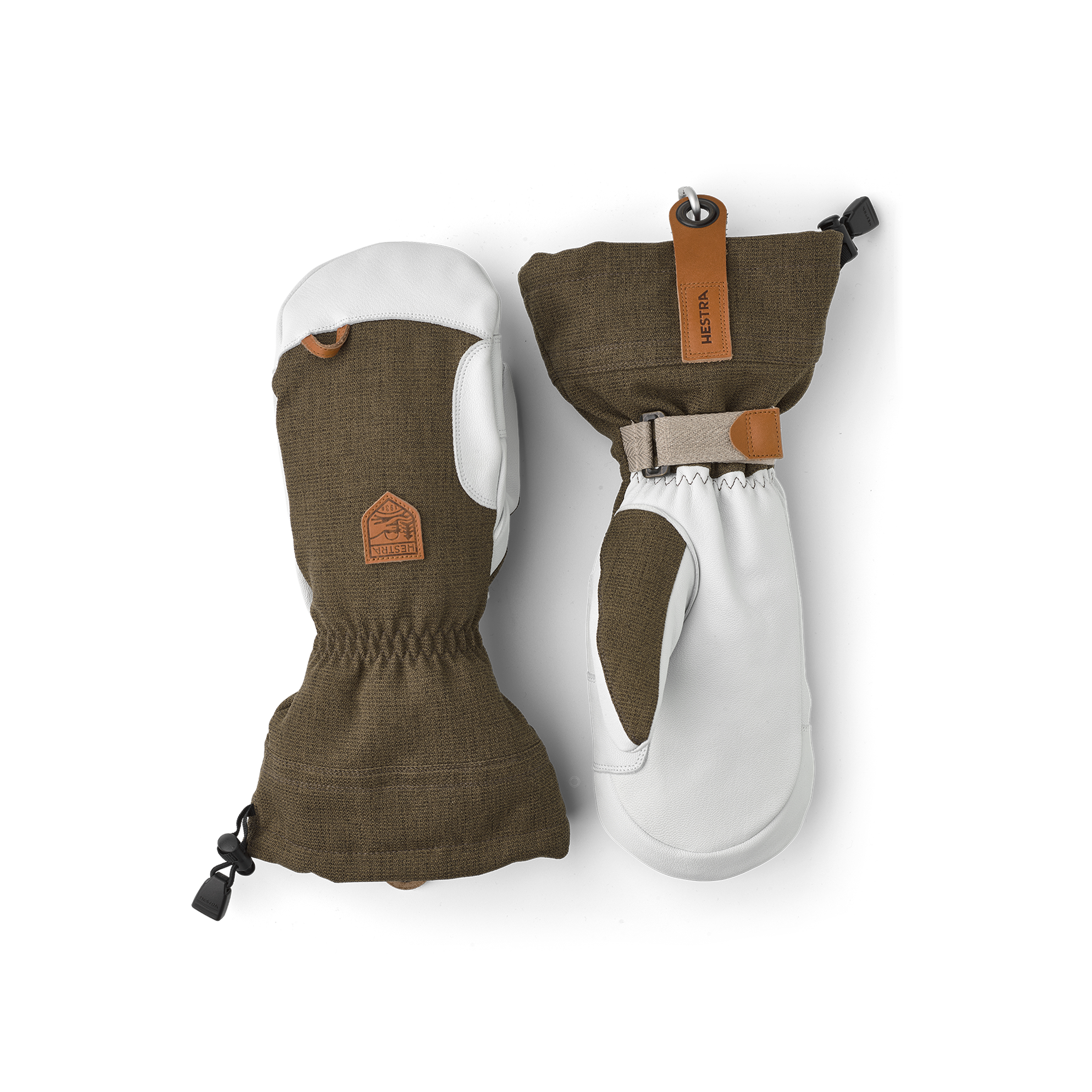 Moss green mitten with white goat leather palm