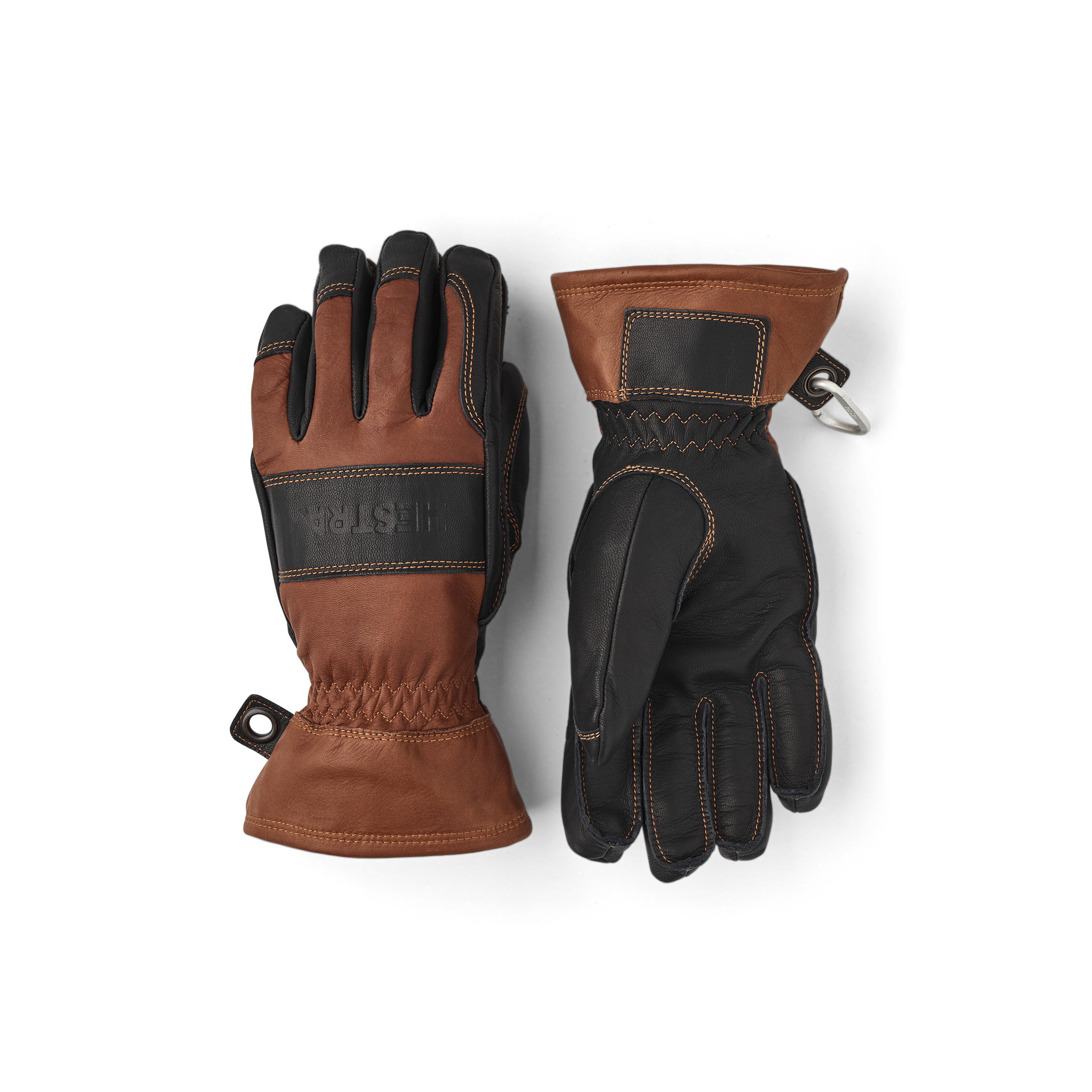 Brown cow hide outdoor glove with black goat leather palm